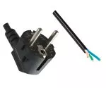 Power cable CEE 7/7 90° to open end, 0.75mm², VDE, NF, DEMKO, FINKO, KEMA, CEBEC, OVE, IMQ, SEV, SAA, black, 2m